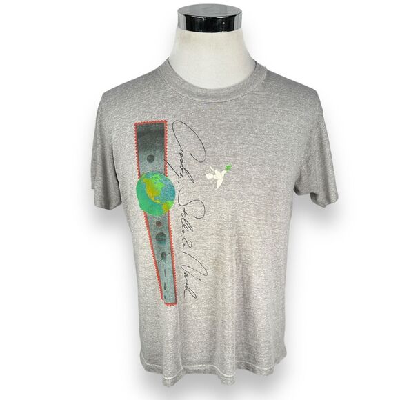 Vintage Crosby Stills Nash T-Shirt Mens Large Gray Single Stitch USA Dove 80s - Picture 1 of 12